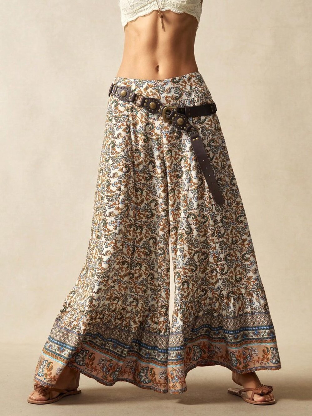 Multicolor Boho Women's Plus Size Casual Pants - Picture 3 of 7